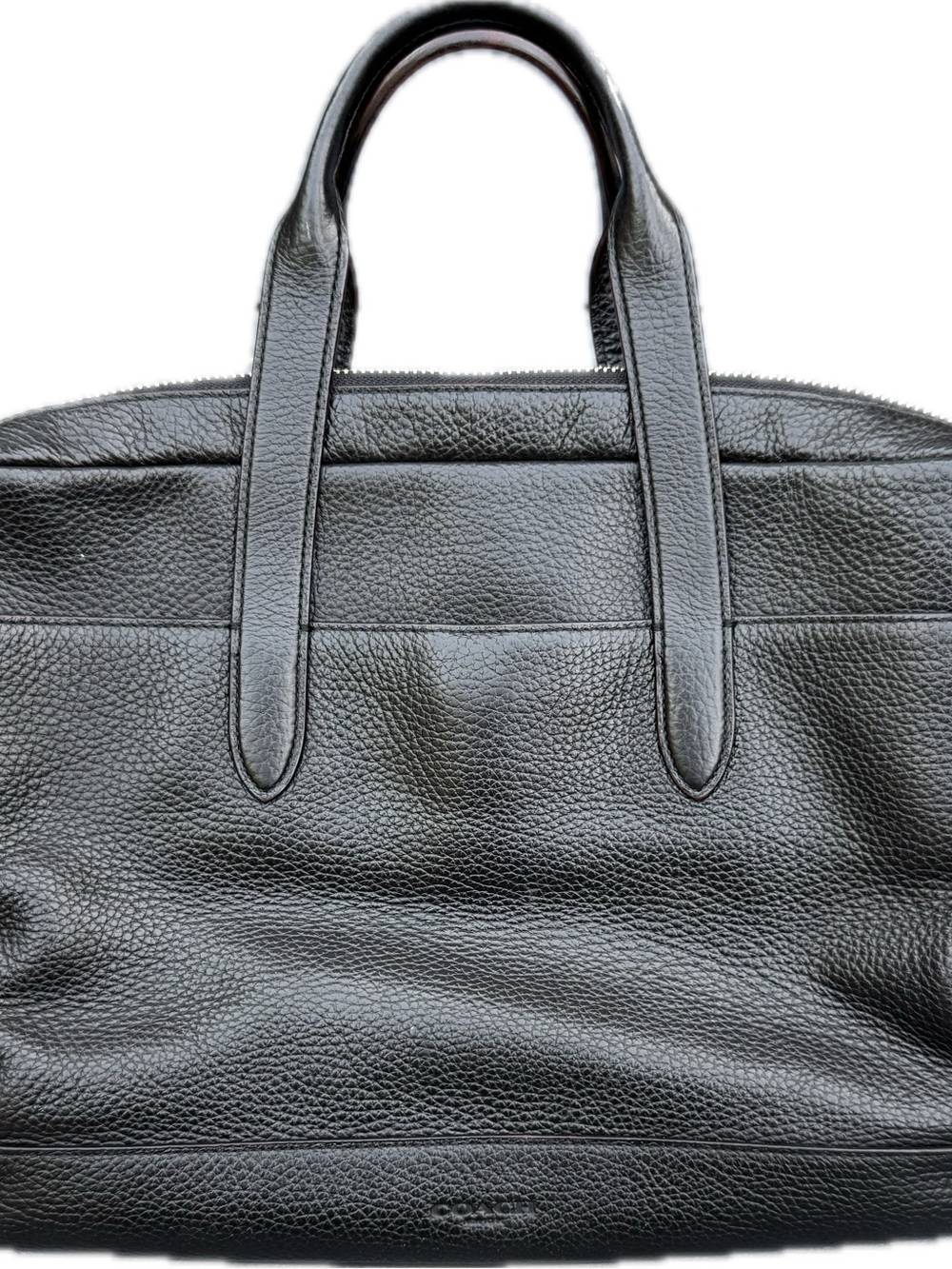 Coach Pebbled Leather Briefcase Laptop Bag Black Silver Hardware Crossbody